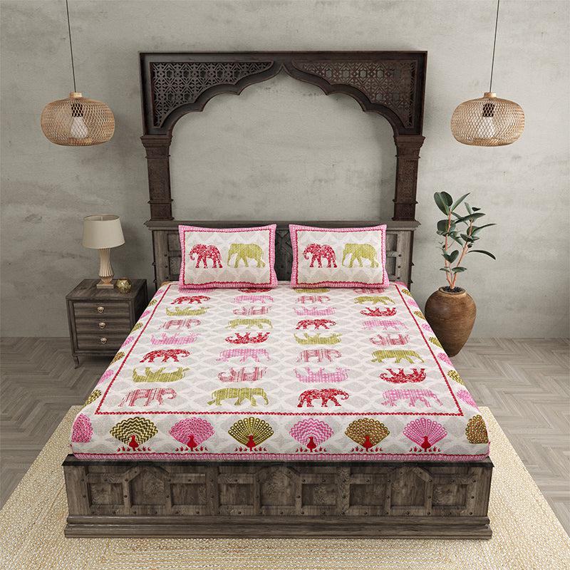 Buy Gajendra Regal Bedsheet - Pink,Green Bedsheets from Vaaree