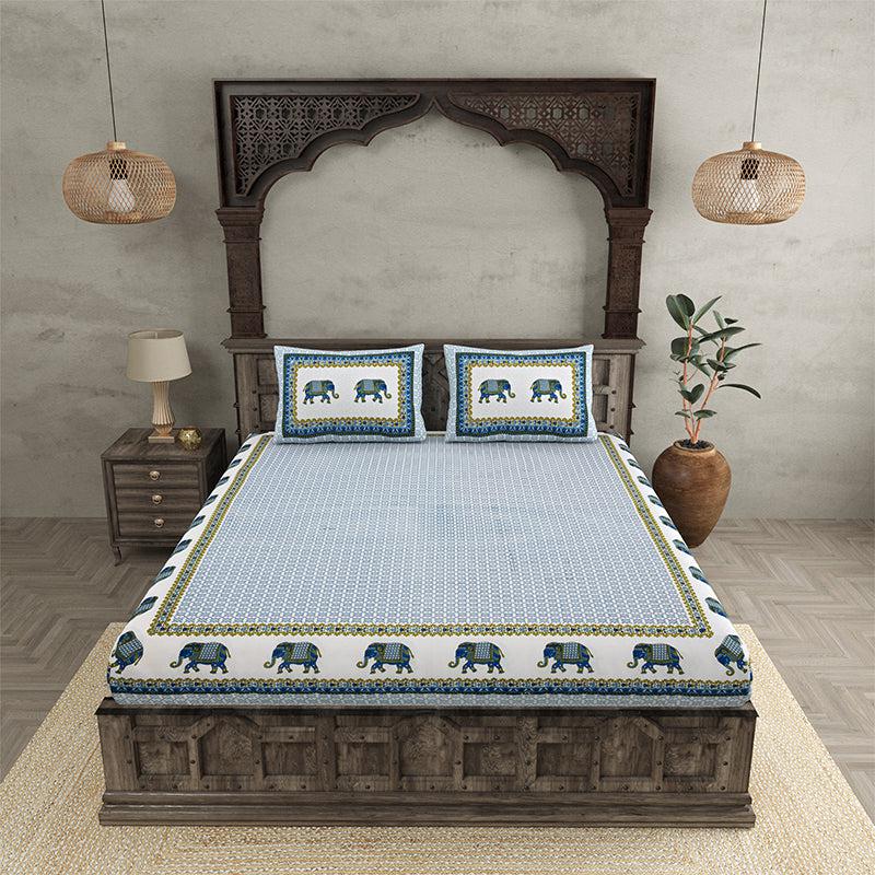 Buy Gaj Ethnic Bedsheet - Blue Bedsheets from Vaaree