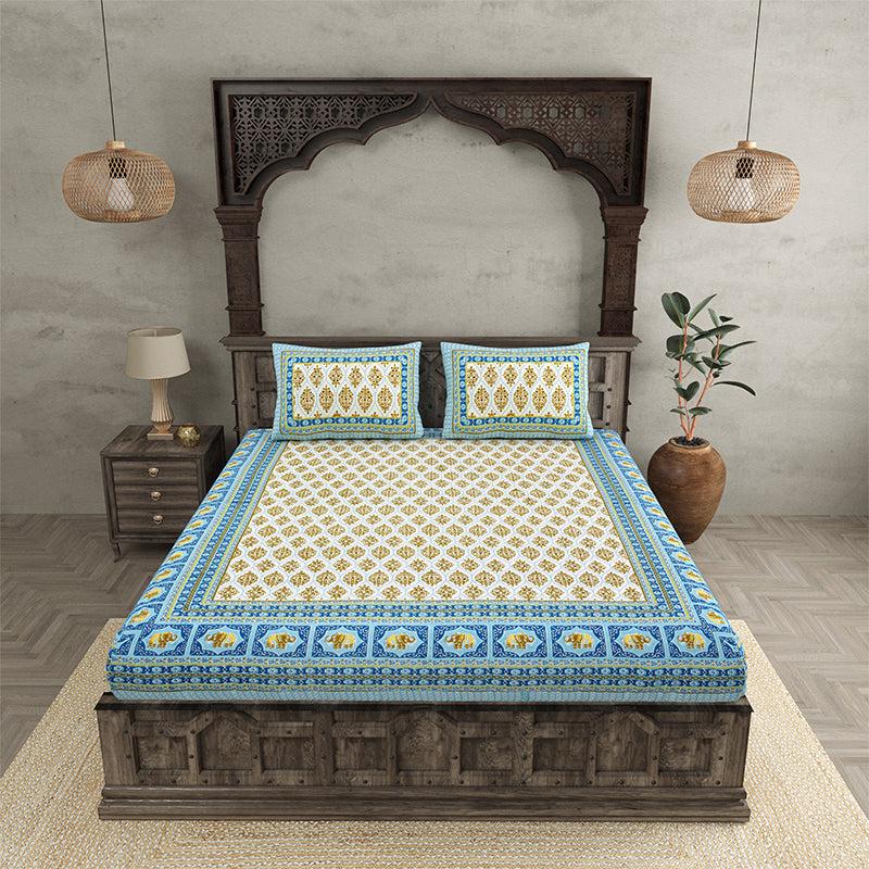 Buy Mahat Ethnic Bedsheet - Blue,Yellow Bedsheets from Vaaree