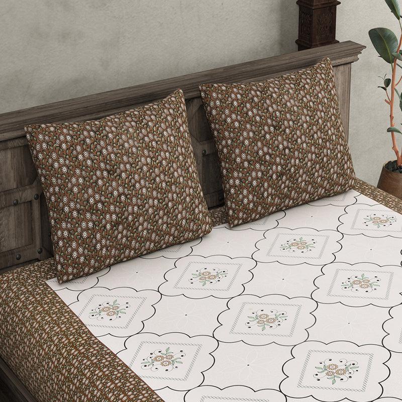 Buy Pinga Ethnic Bedsheet - White,Brown Bedsheets from Vaaree