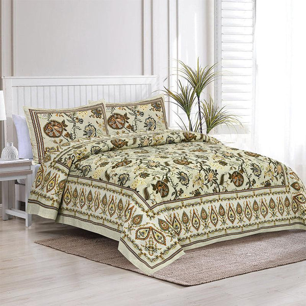 Buy Tribhuna Printed Bedsheet - Yellow & Brown Bedsheets from Vaaree