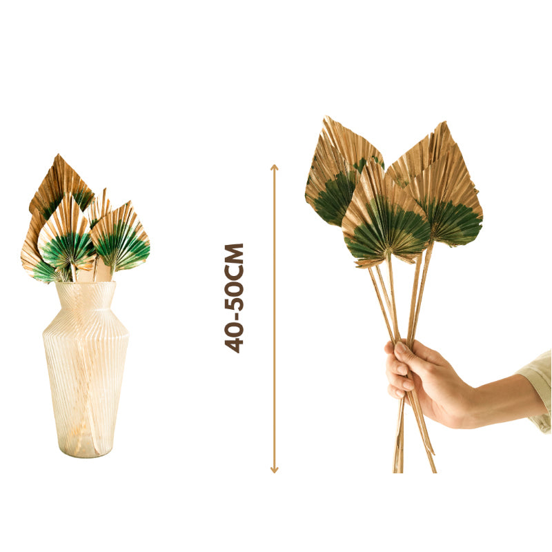 Artificial Flowers - Dried Dual Tone Palm Leaf (Golden Green) - Set Of Five