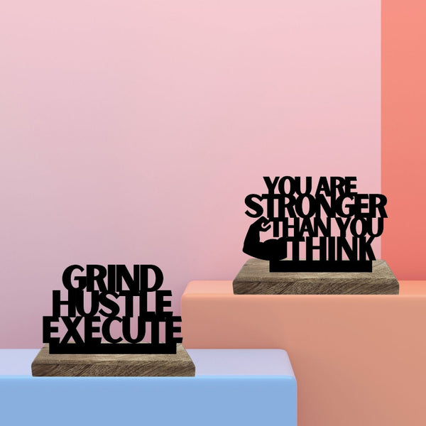 Strong Mind Bold Execution Typography Showpiece - Set Of Two