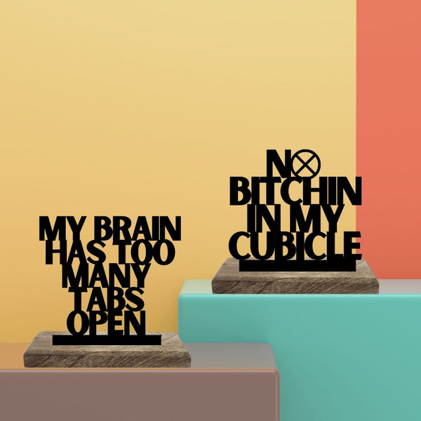Quiet Cubicle Busy Brain Typography Showpiece - Set Of Two