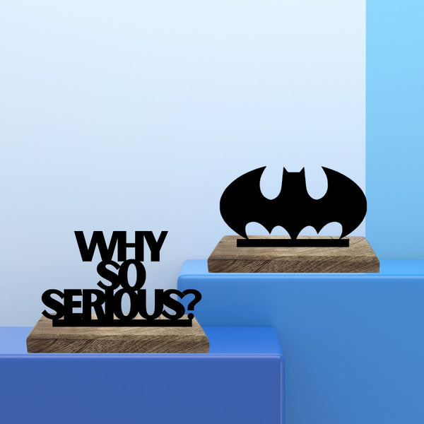 Dark Knight's Playful Pursuit Typography Showpiece - Set Of Two