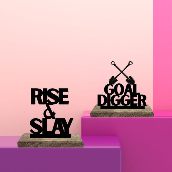 Rise Up Goal Digger Typography Showpiece - Set Of Two