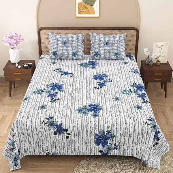 Bedsheets - Calla Floral Bedsheet - Blue