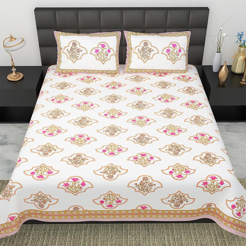 Buy Sybil Floral Bedsheet - White & Orange Bedsheets from Vaaree