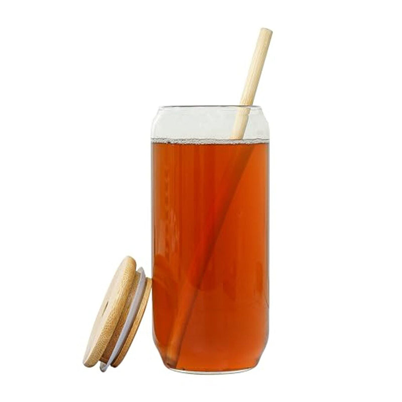 Sipper - Portia Boroscilate Glass Tumbler With Lid & Wooden Straw - 500 ML