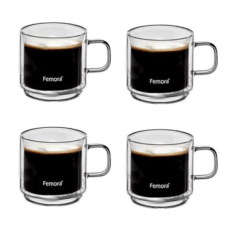 Mug & Tea Cup - Mato Double Wall Glass Cup (280 ML) - Set Of Four