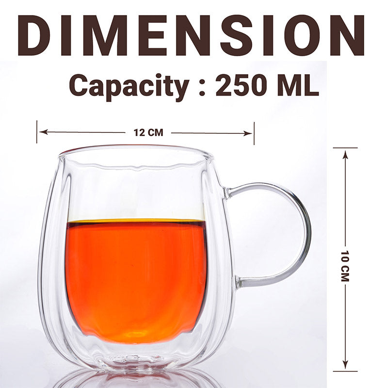 Mug & Tea Cup - Myun Double Wall Glass Cup (250 ML) - Set Of Two