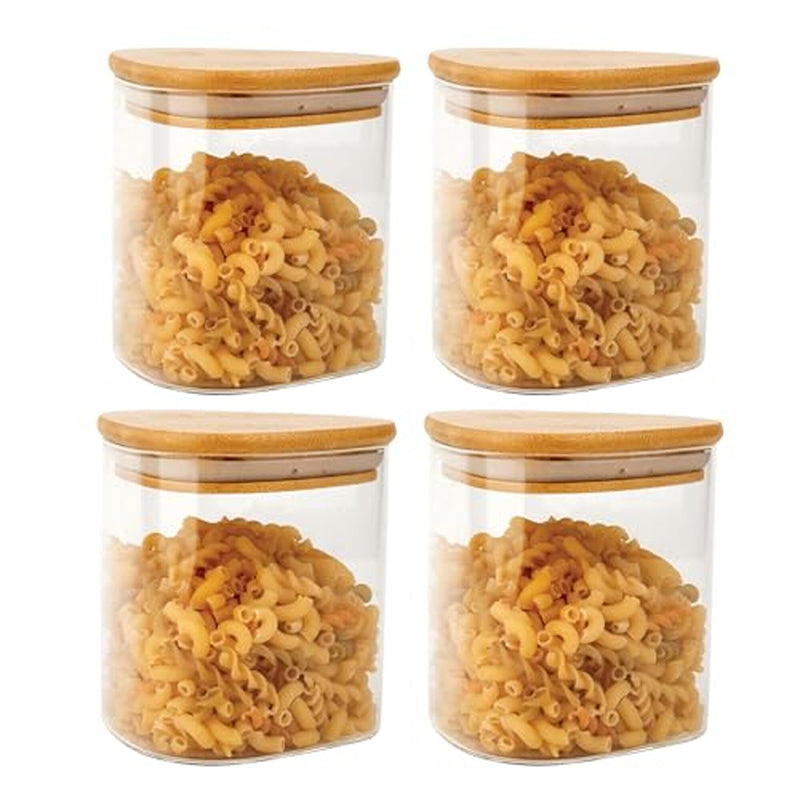 Jar - Nilma Airtight Storage Lar With Wooden Lid (600 ML) - Set Of Four