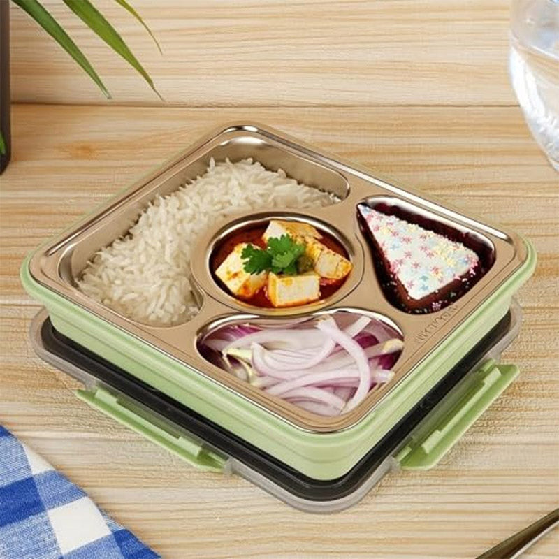 Tiffins & Lunch Box - Steamo Steel Lunch Box With Bag - Green