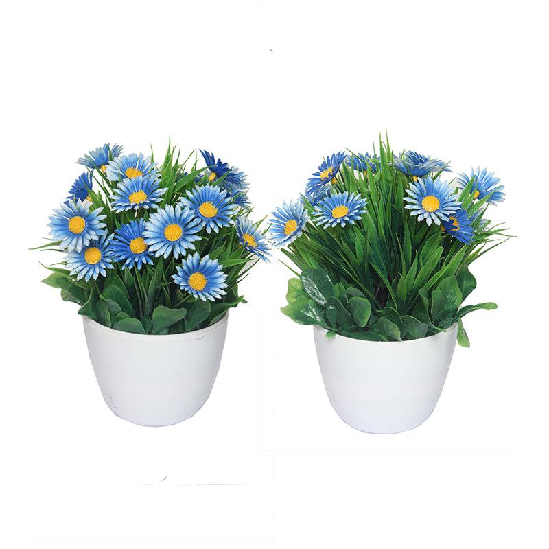 Buy Faux Blue Daisy Plant With Pot - Set Of Two Artificial Plants from Vaaree