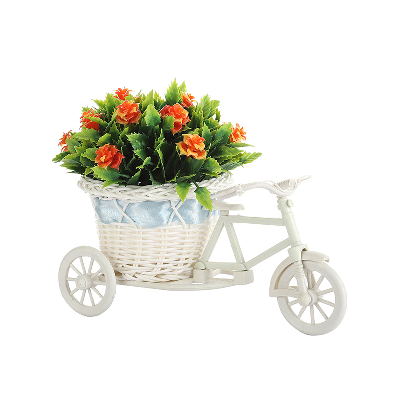 Artificial Plants - Faux Orange Rose Plant On Cycle Rikshaw