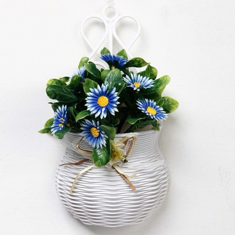 Artificial Plants - Faux Blue Daisy Plant With Wall Hanging Pot