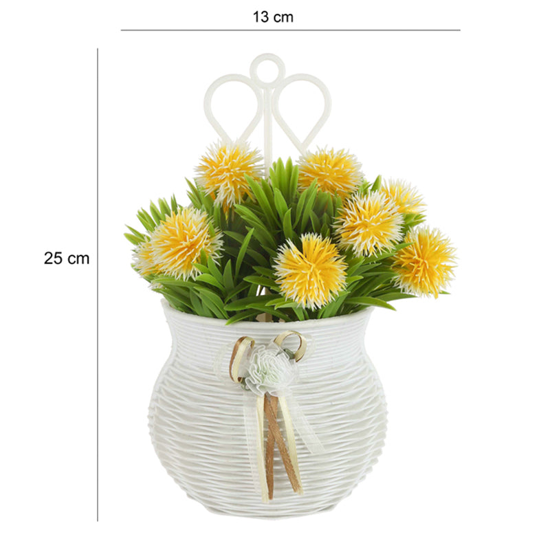 Artificial Plants - Faux Yellow Dandelion Plant With Wall Hanging Pot