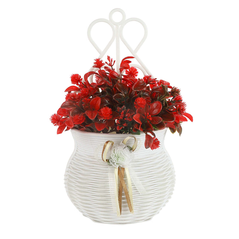 Artificial Plants - Faux Red Flower Plant With Wall Hanging Pot