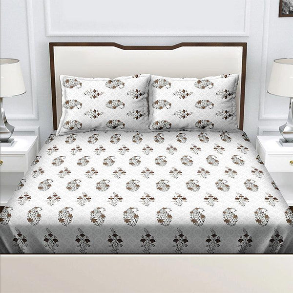 Buy Garbha Ethnic Bedsheet - White & Brown Bedsheets from Vaaree