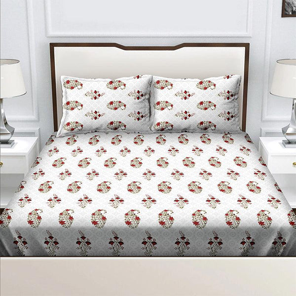 Buy Garbha Ethnic Bedsheet - White & Red Bedsheets from Vaaree