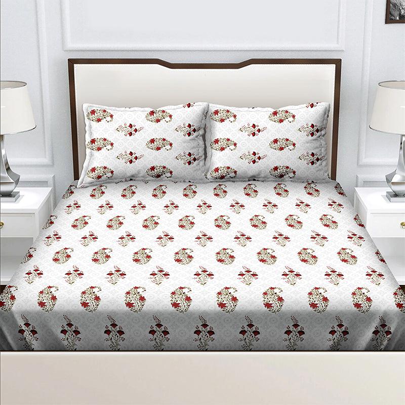 Buy Garbha Ethnic Bedsheet - White & Red Bedsheets from Vaaree