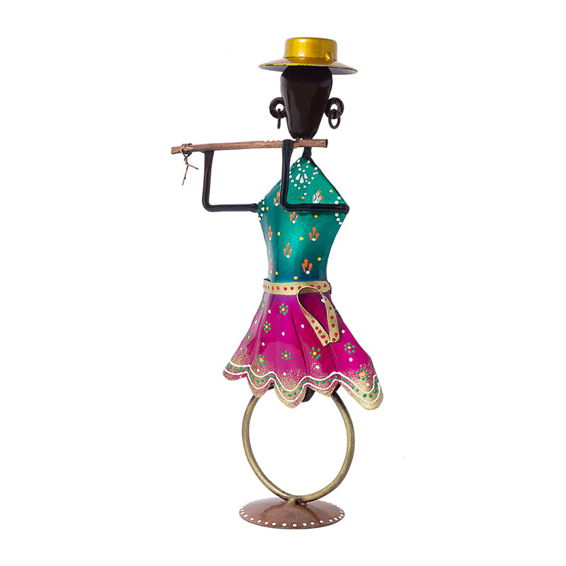 Buy Handpainted Folk Lady With Flute Showpiece Showpieces from Vaaree