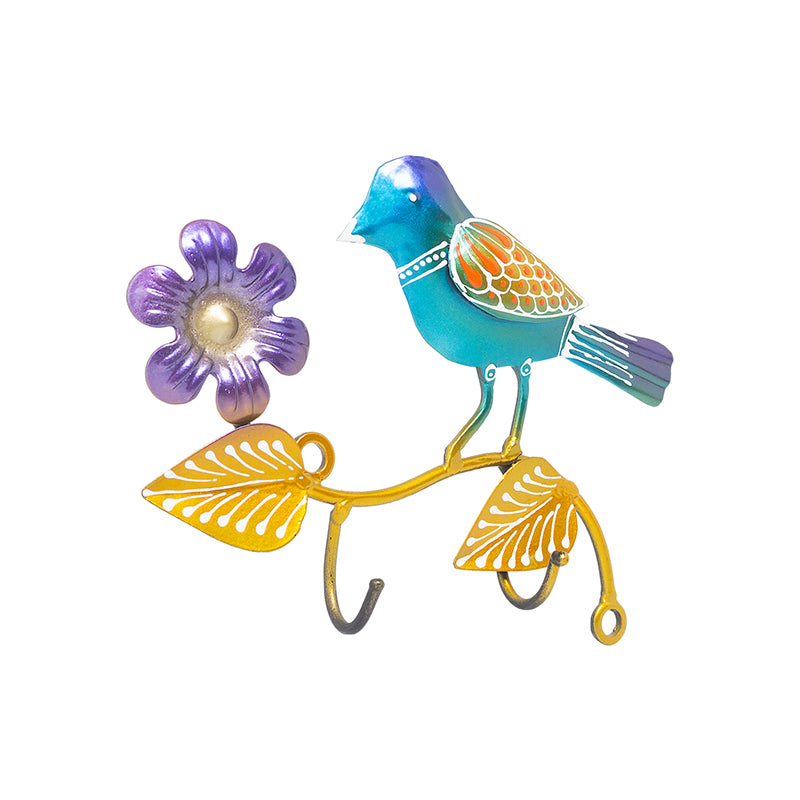 Buy Bird Bliss Handpainted Key Holder - Blue & Gold Hooks & Key Holders from Vaaree