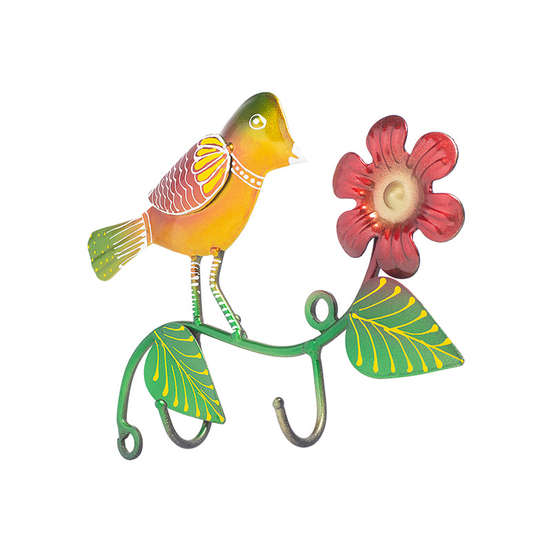 Wall Accents - Bird Bliss Handpainted Key Holder - Yellow & Green