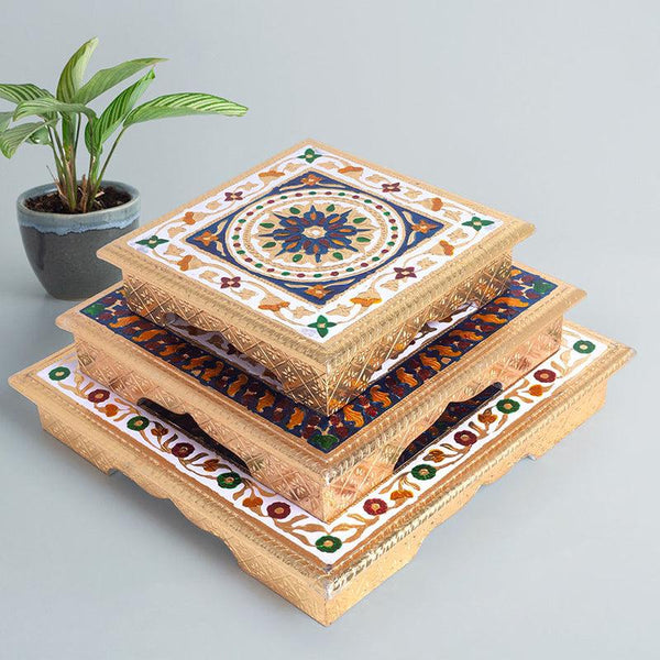 Buy Deva Handcrafted Meenakari Wooden Chowki - Set Of Three Pooja Chowki from Vaaree