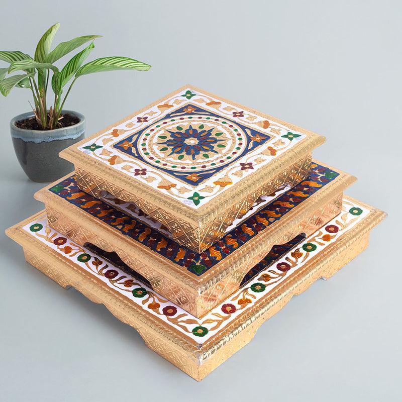 Buy Deva Handcrafted Meenakari Wooden Chowki - Set Of Three Pooja Chowki from Vaaree