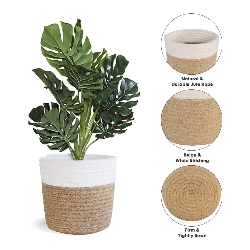 Buy Tillie Natural Fiber Planter (White & Beige) - Set Of Two Pots & Planters from Vaaree