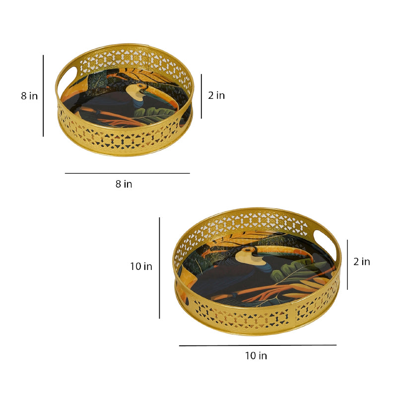 Buy Toucan Round Metal Serving Tray - Set Of Two Serving Tray from Vaaree