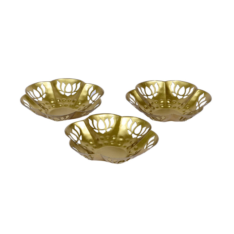 Buy Gold Lotus Tealight Candle Holder - Set Of Three Candle Holders from Vaaree