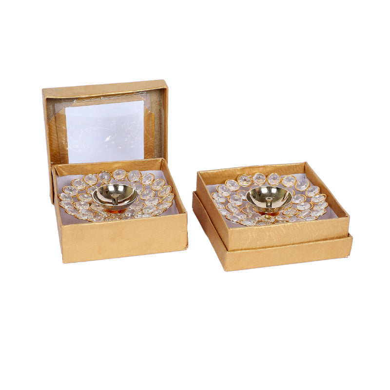 Buy Jaali Crystal Brass Diya - Set Of Two Diyas from Vaaree