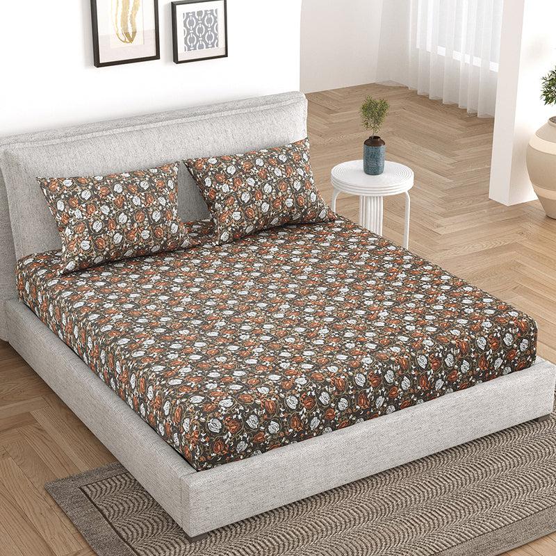 Buy Mumit Floral Bedsheet - Brown Bedsheets from Vaaree