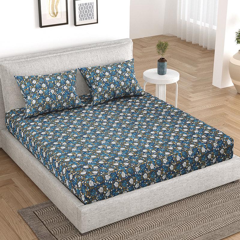 Buy Mumit Floral Bedsheet - Blue Bedsheets from Vaaree