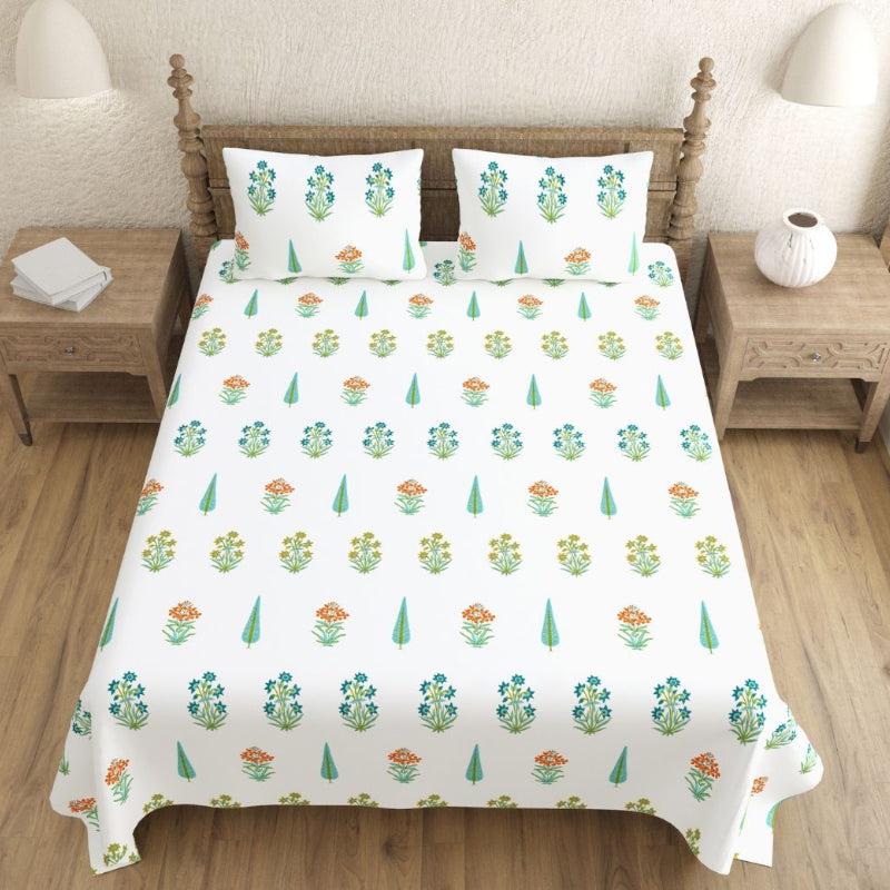 Buy Rakhi Ethnic Bedsheet - White,Green Bedsheets from Vaaree