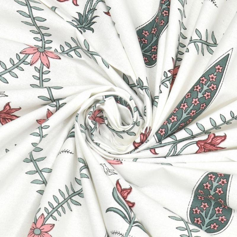 Bedsheets - Shlok Ethnic Bedsheet - White & Green