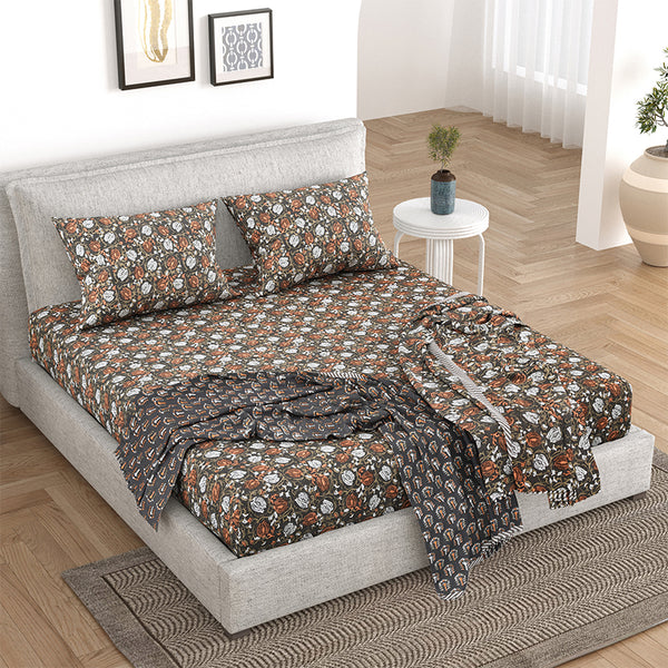 Buy Zinal Floral Bedding Set - Brown Bedding Set from Vaaree