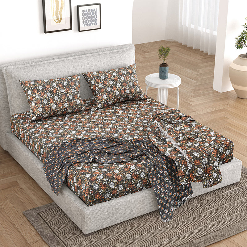 Buy Zinal Floral Bedding Set - Brown Bedding Set from Vaaree