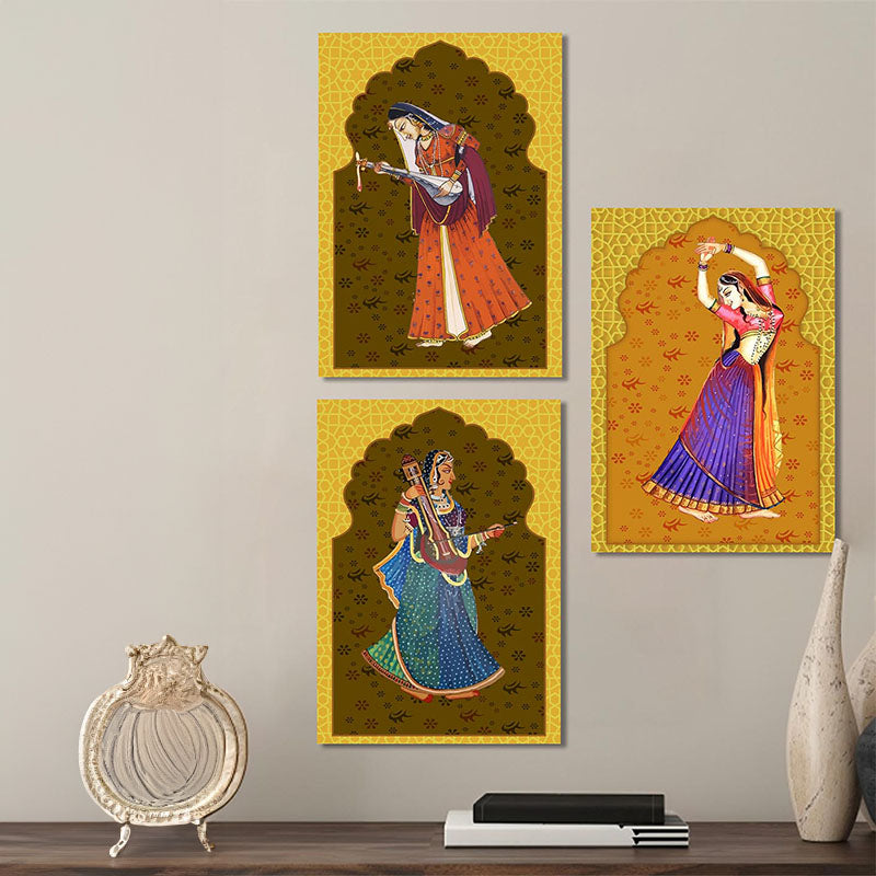 Wall Art & Paintings - Mohini Natya Wall Painting - Set Of Three