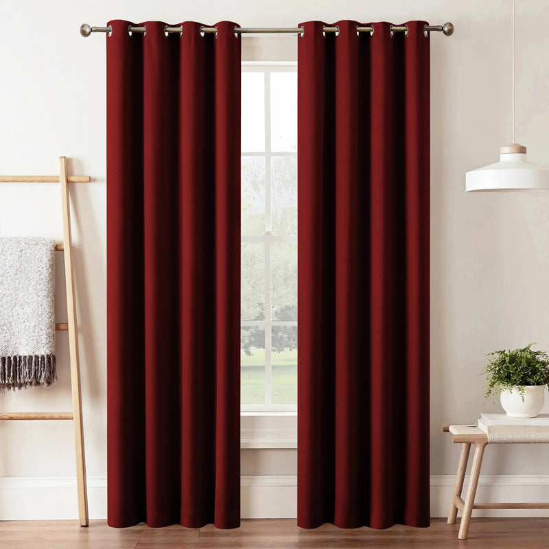 Curtains - Dwina Solid Blackout Curtain (Red) - Set Of Two