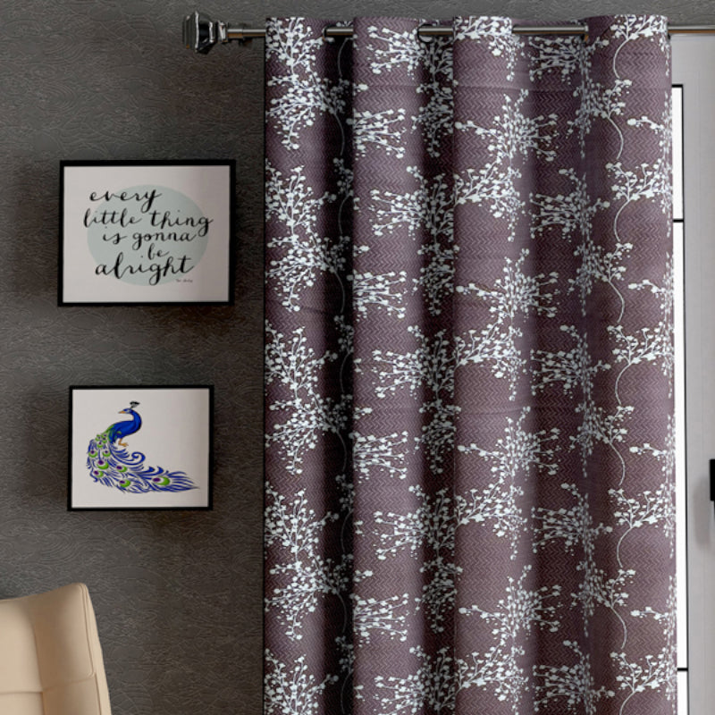 Curtains - Luka Floral Semi Sheer Curtain - Brown