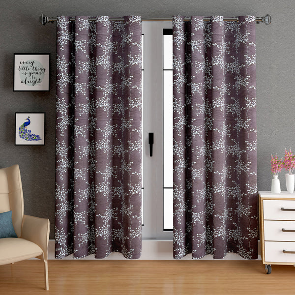 Curtains - Luka Floral Semi Sheer Curtain (Brown) - Set Of Two