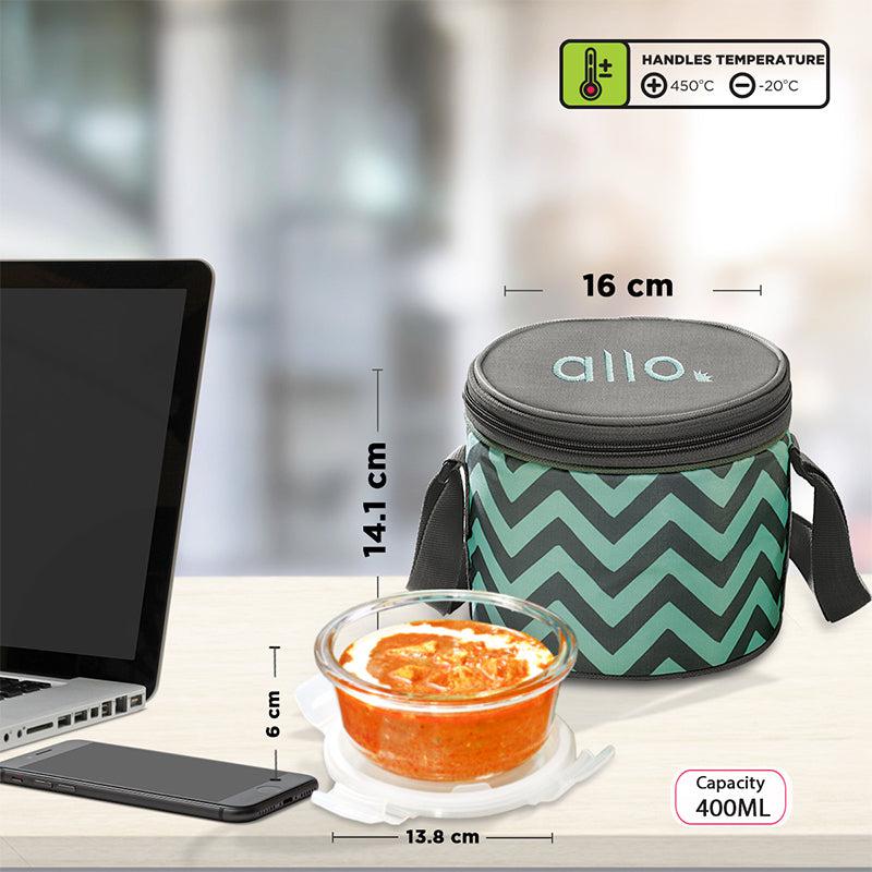 Buy Oliva Round Glass Lunch Box With Zigzag Lunch Bag (400 ML) - Three Piece Set Tiffin Box & Storage Box from Vaaree