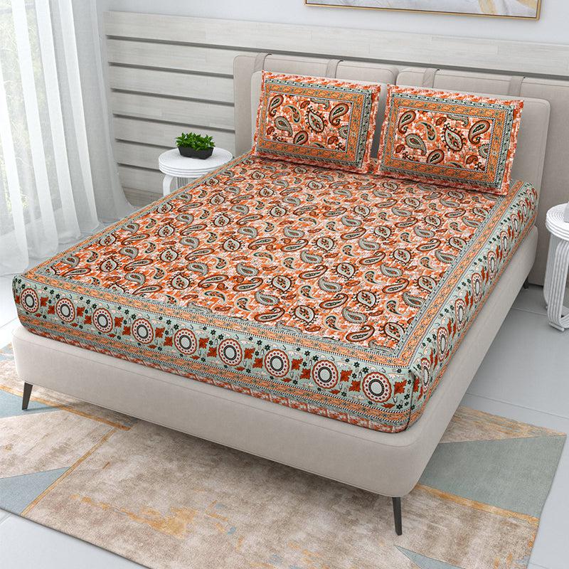 Buy Brady Floral Bedsheet - Orange Bedsheets from Vaaree