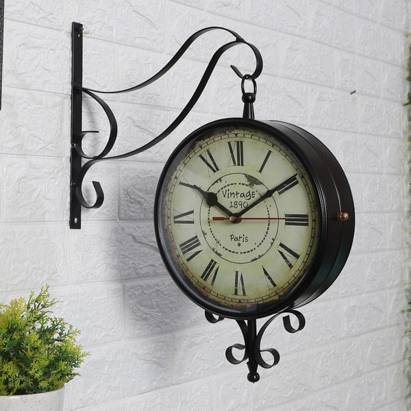 Nira Double Sided Roman Numeral Station Clock - Black & Beige