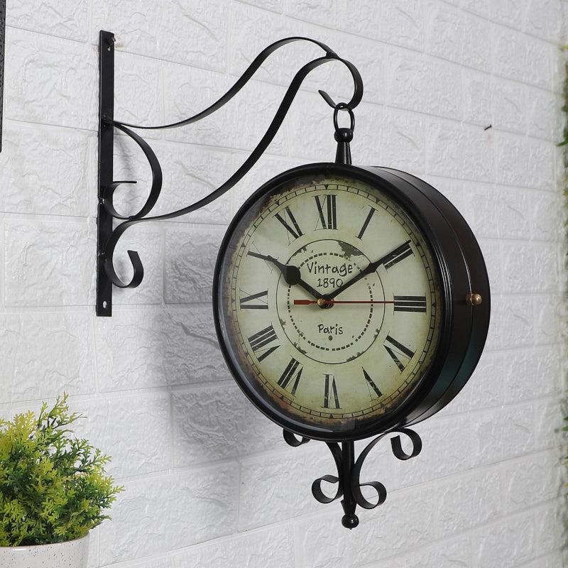 Buy Nira Double Sided Roman Numeral Station Clock - Black & Beige Wall Clock from Vaaree