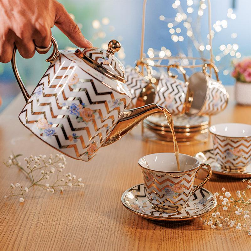 Buy Zebra Stripe Tea Set - Fourteen Piece Set Tea Set & Tea Pots from Vaaree