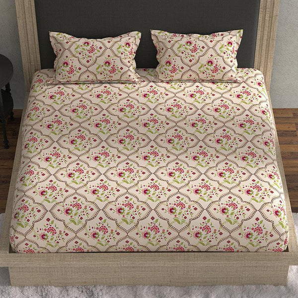 Bedsheets - Joyce Floral Bedsheet - Pink & Yellow